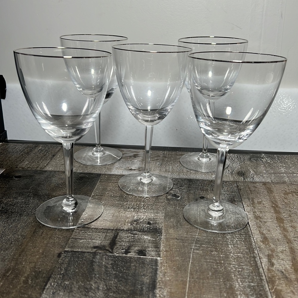 Vintage 90's Gorham Platinum Rim Lead Crystal Stemware Set 5